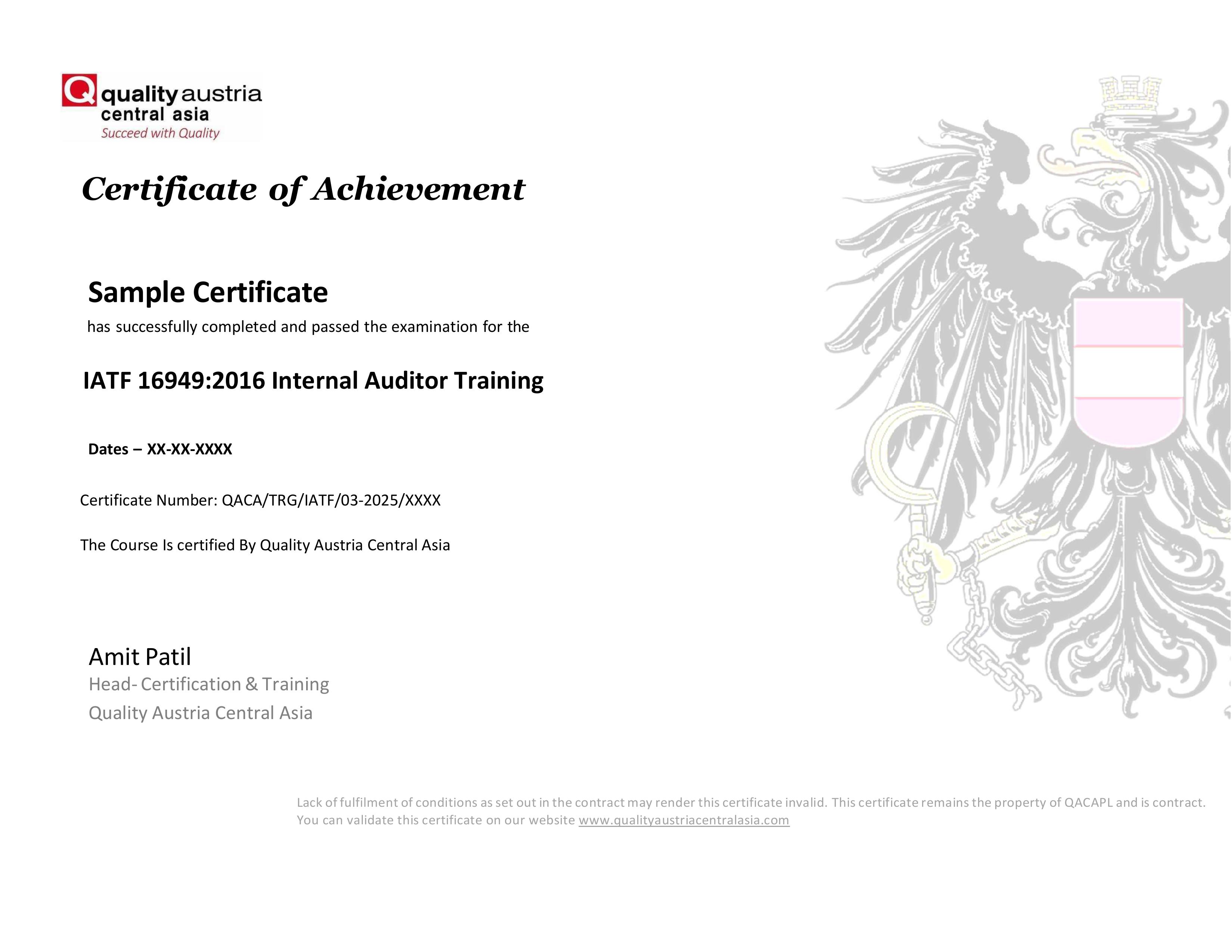 IATF 16949 Internal Auditor Certification